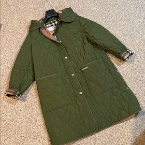 Burberry, Women’s Quilted Coat, Dark Olive, Size L, NEW!!!